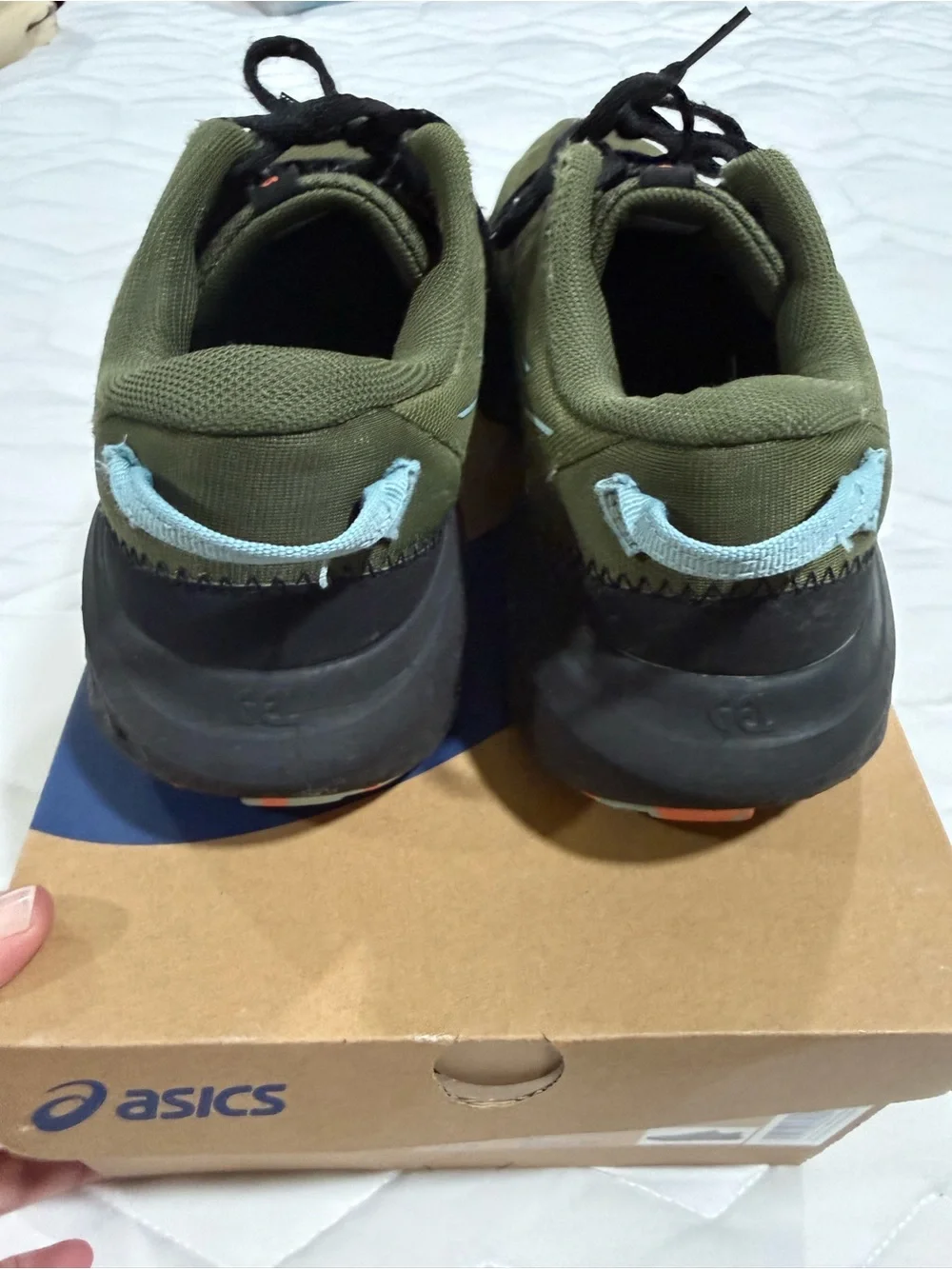Asics Olive Green Gel Excite Trail 2 Running Shoes with Light Blue Accents